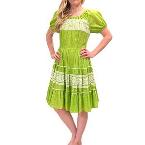 American Vintage 70s 80s Square Dance Dress MED Peasant Skirt S/M